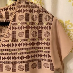 Camel Geometric V-Neck Top